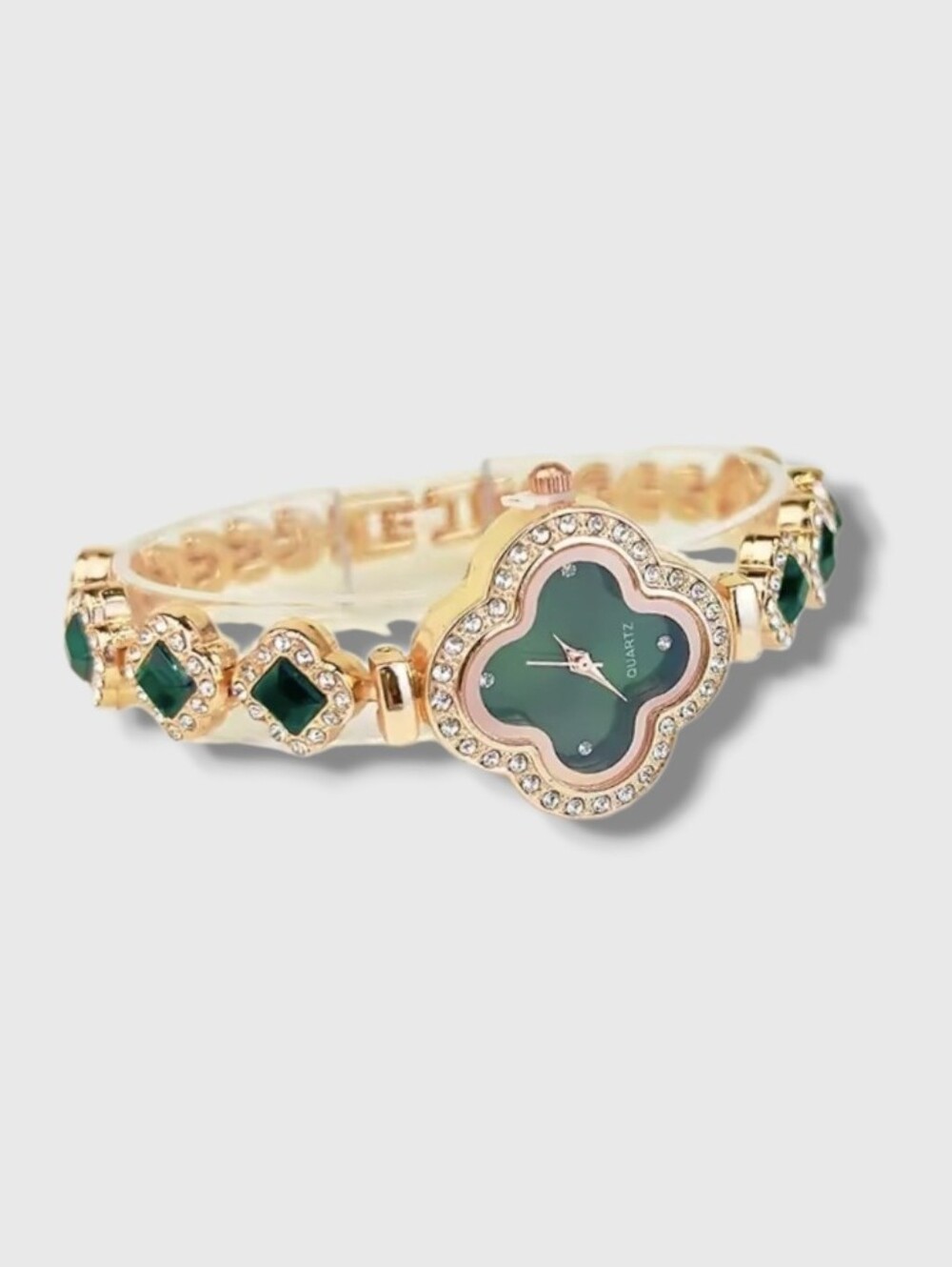 New! Emerald Green Gold Clover Crystal Bracelet Watch • NWOT #1085